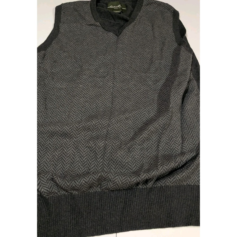 Eddie Bauer Cashmere Blend Sweater‎ Vest V-Neck Cotton Pullover Grey Mens TL